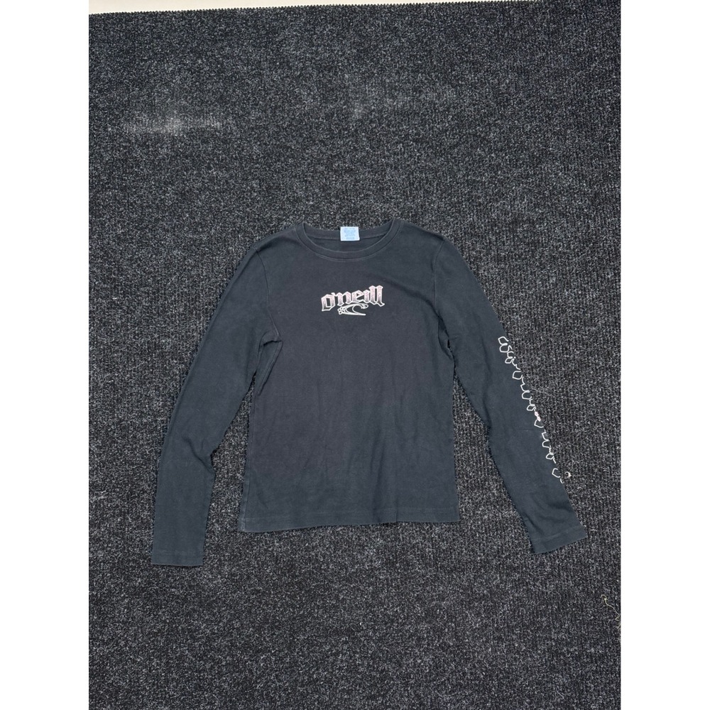 O'Neill Long Sleeve Graphic T-Shirt Black Pink Glitter Logo Girls XL Y2K Surf
